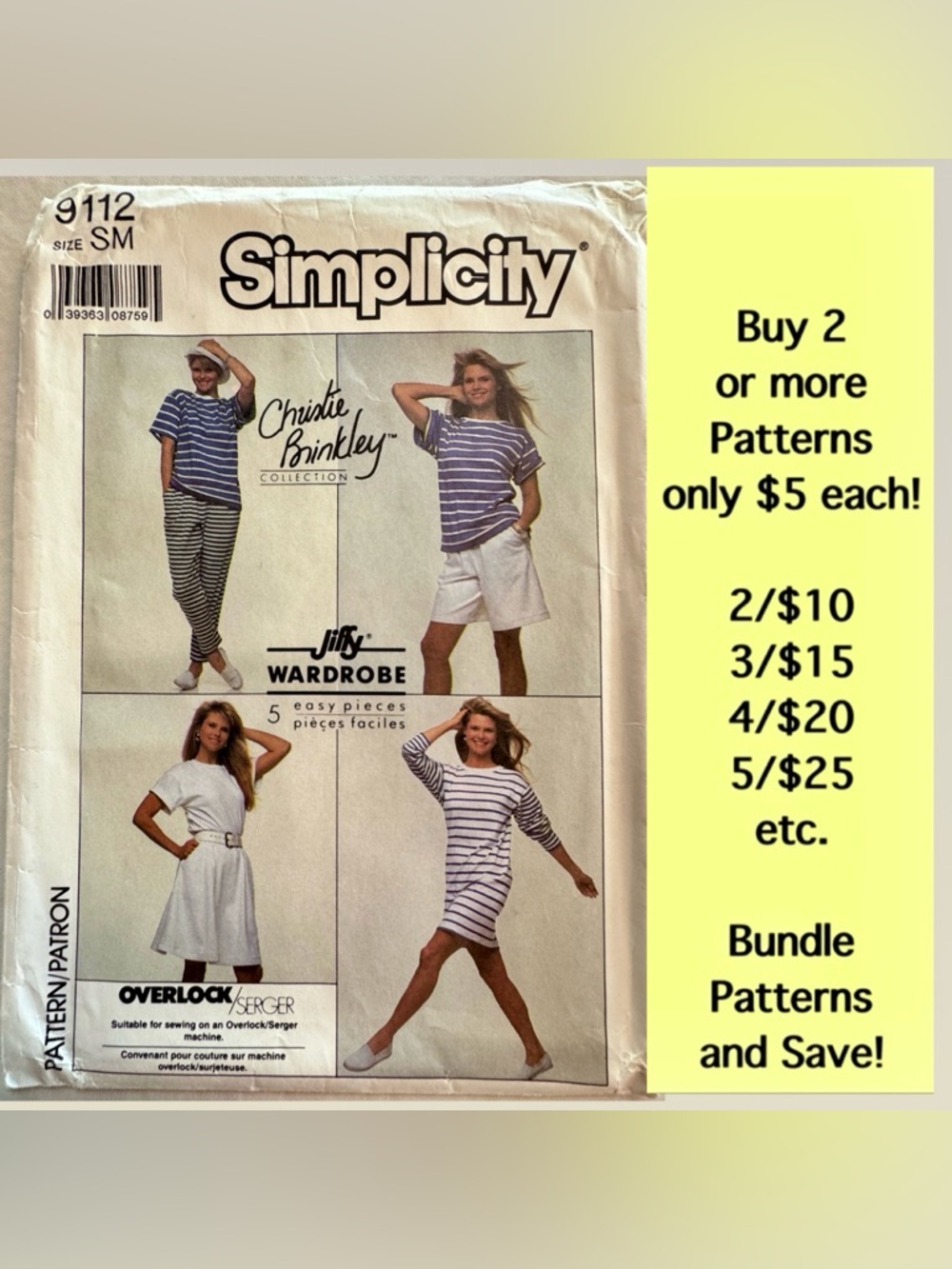Simplicity 9112 Uncut Sewing Pattern Christie Brinkley Top Dress Skirt Pants (S)